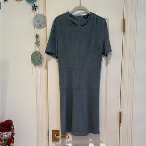 Fate brand Elegant Blue Short Sleeve suede Dress